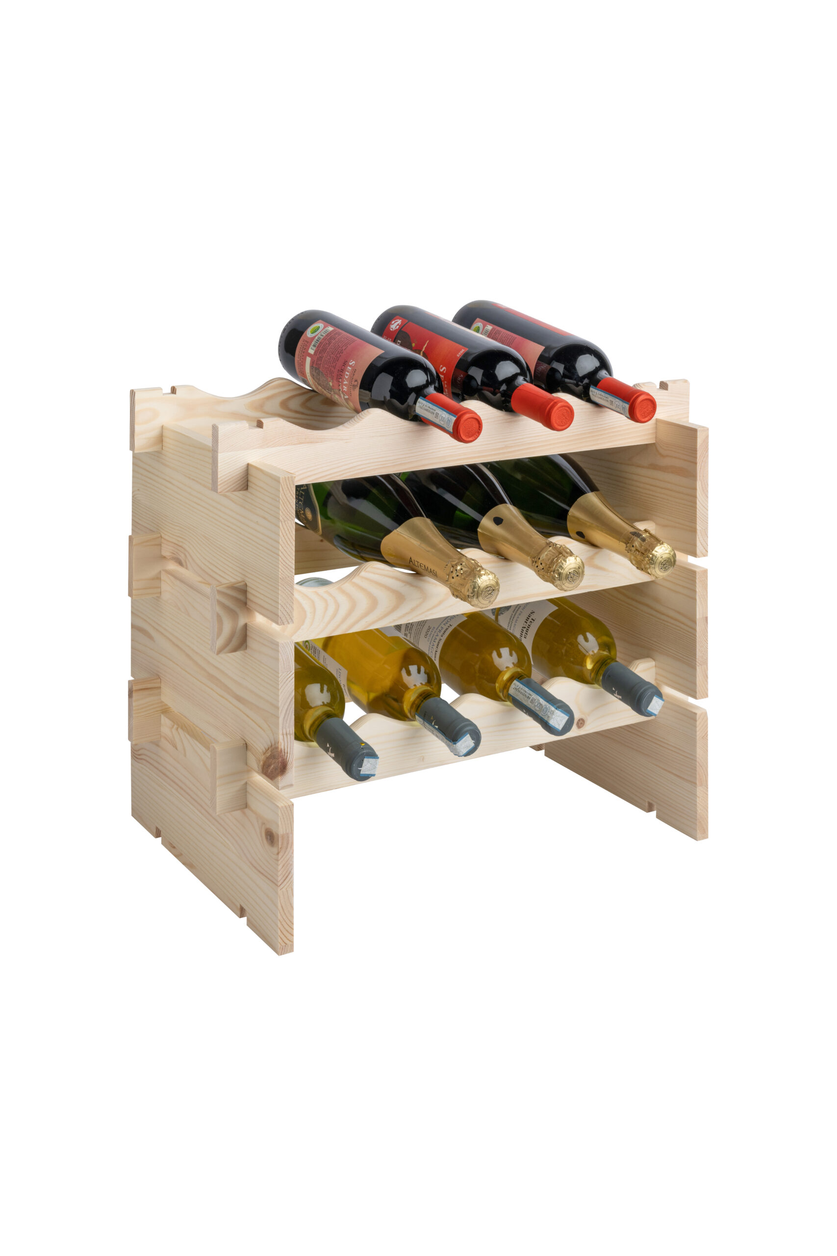 Wooden wine rack for 12 x 750 ml standard bottles - Maximum overall dimensions 50x32x43