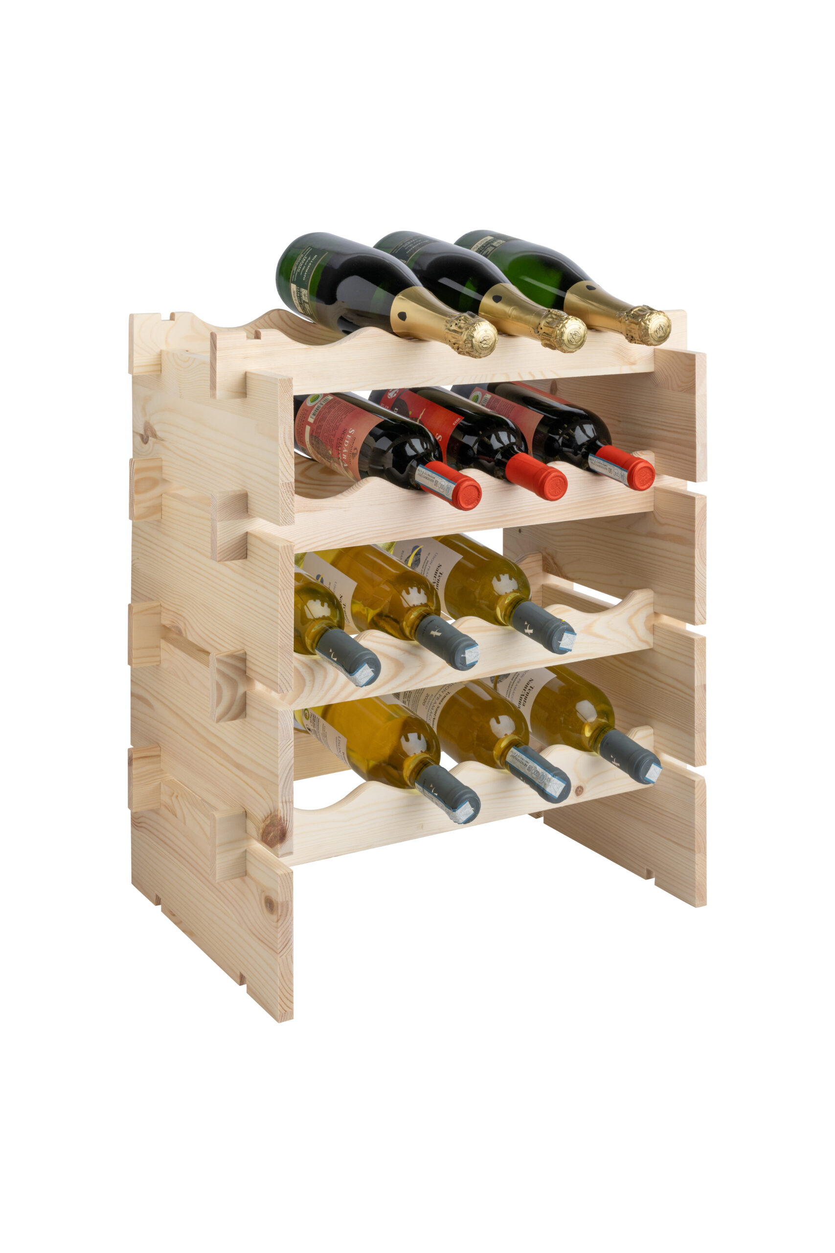 Wooden wine rack for 16 x 750 ml standard bottles - Maximum overall dimensions 50x32x56