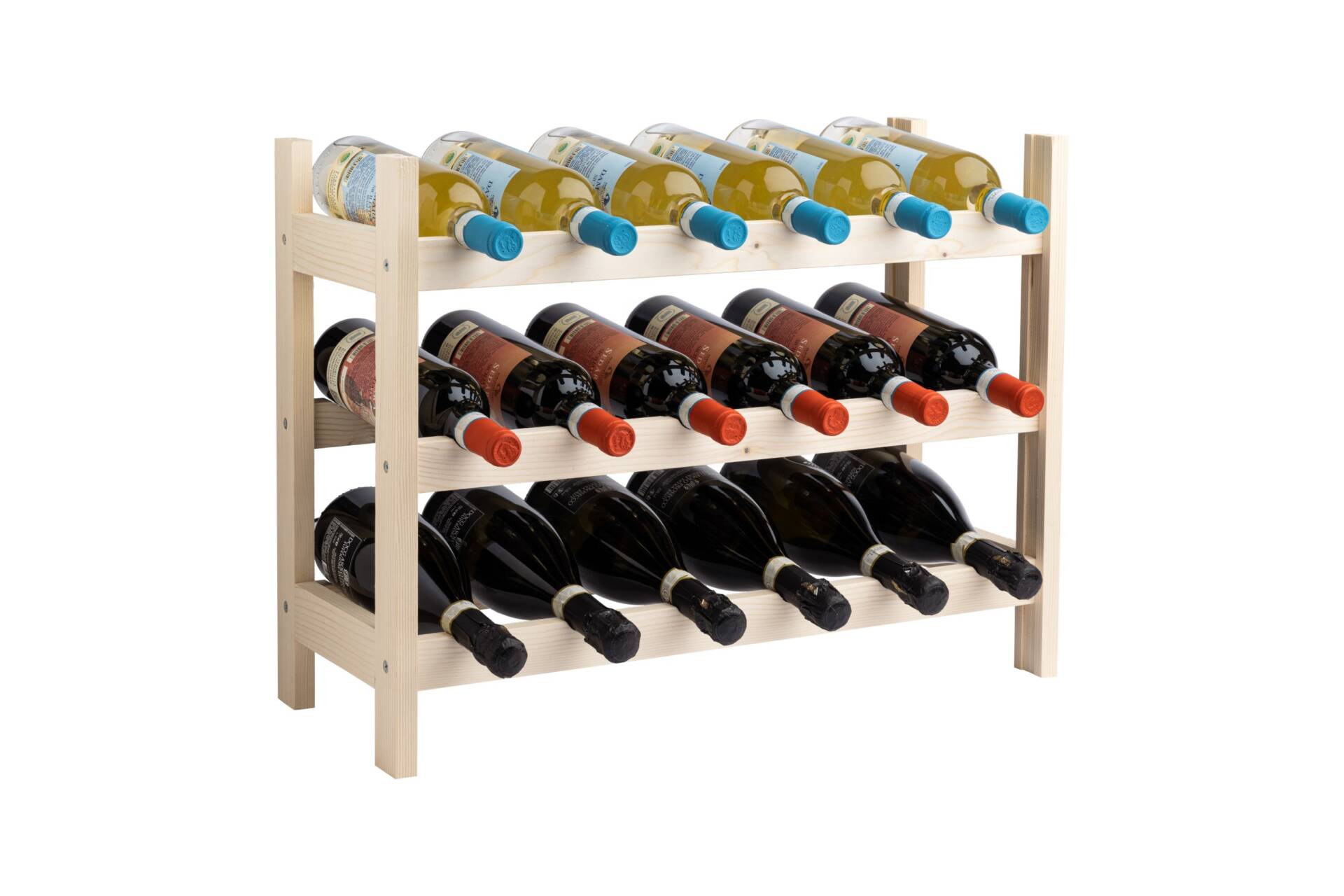 Wooden wine rack for 12 x 750 ml standard bottles - Maximum overall dimensions 63.8X23X48