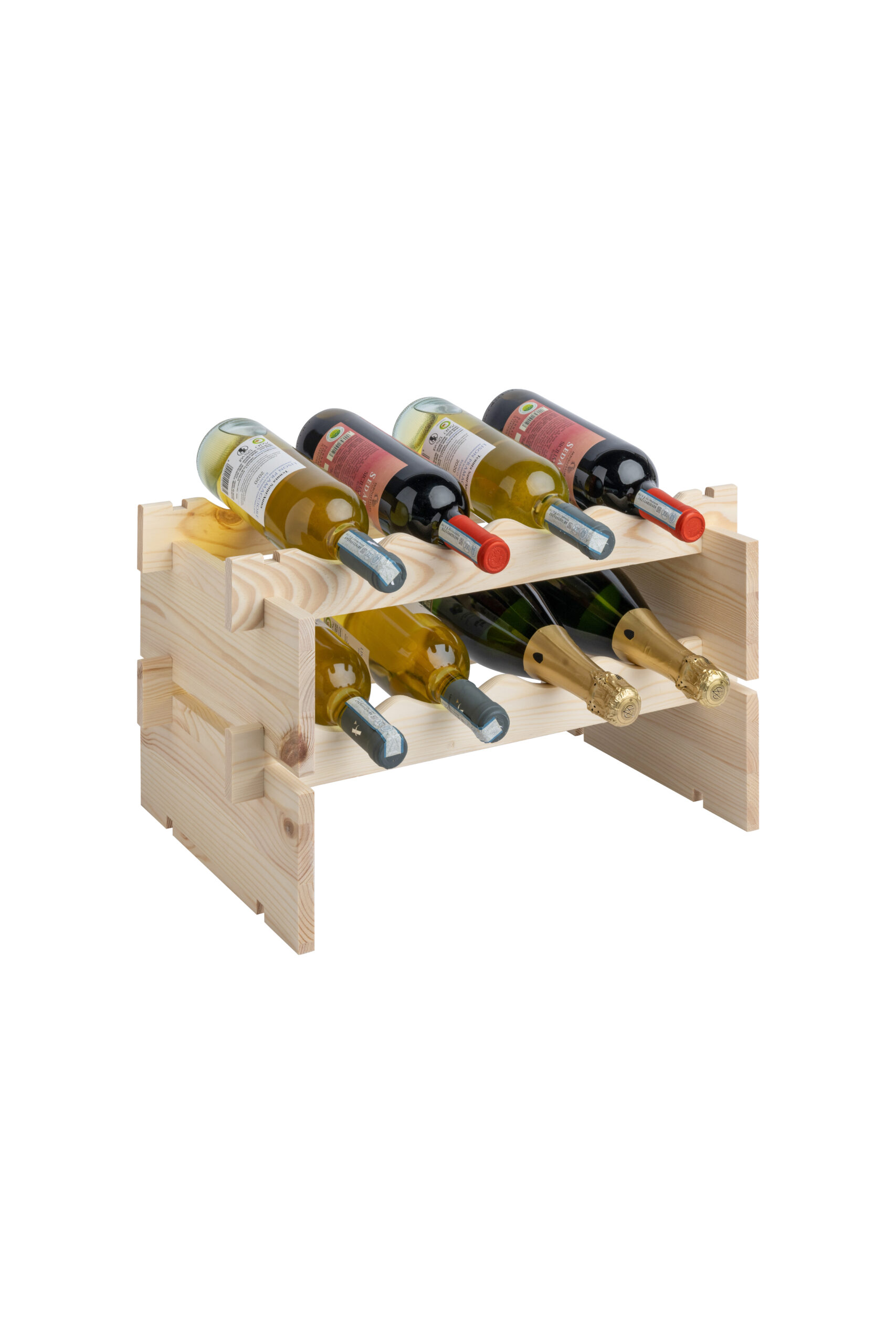 Wooden wine rack for 8 x 750 ml standard bottles - Maximum overall dimensions 50x32x29