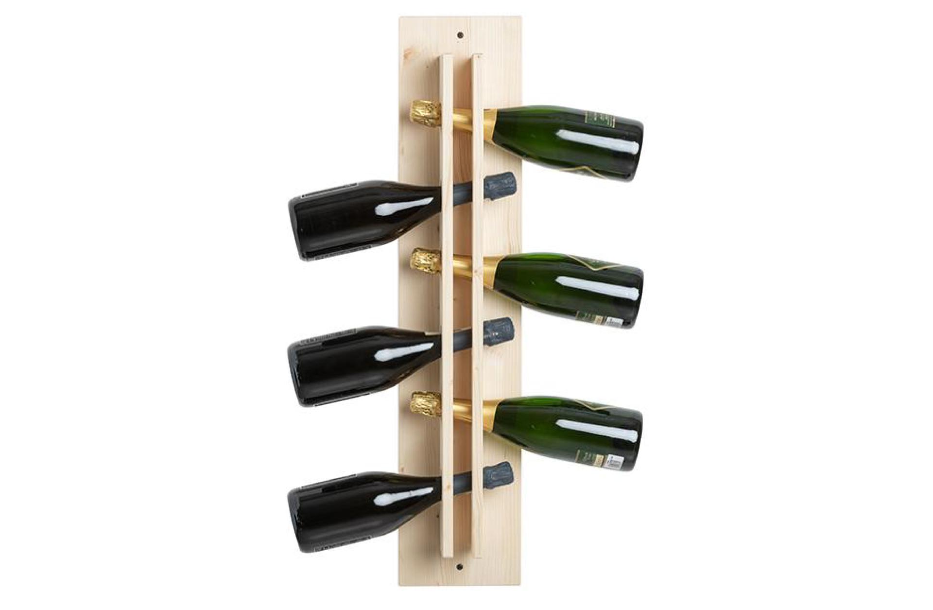 Vertical wooden display stand for 6 standard 750ml bottles - Total exterior dimensions: 80X11.5X17