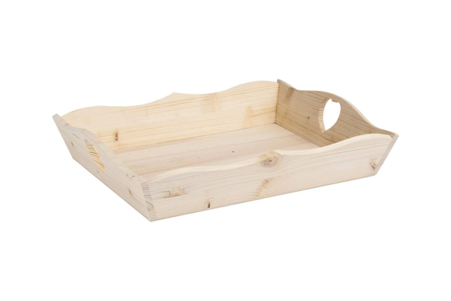 Coffret en bois  type plateau. Dimensions intérieures : 42X33X8,5 avec des côtés évasés et façonnés - Trou en forme de cœur