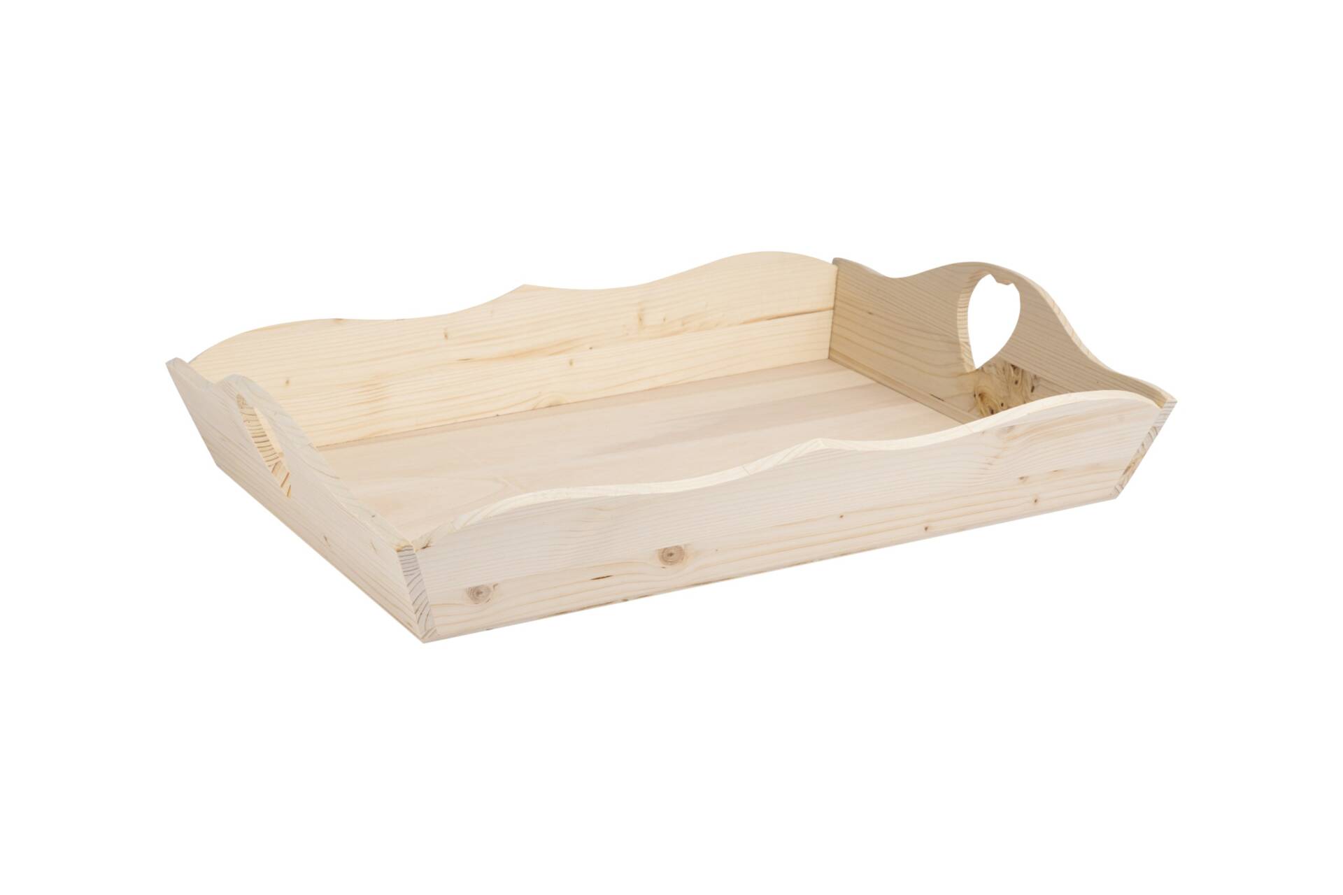 Holztablett Innenmaße: 58X41X12 mit geformten Seiten - Herzförmiges Loch