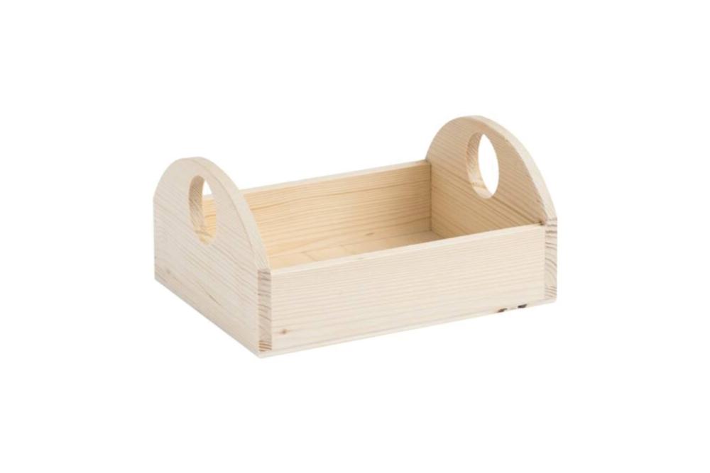 Coffret en bois  type plateau. Dimensions internes : 20X15X5 (côté court max h10) - Trou Ø 4,5