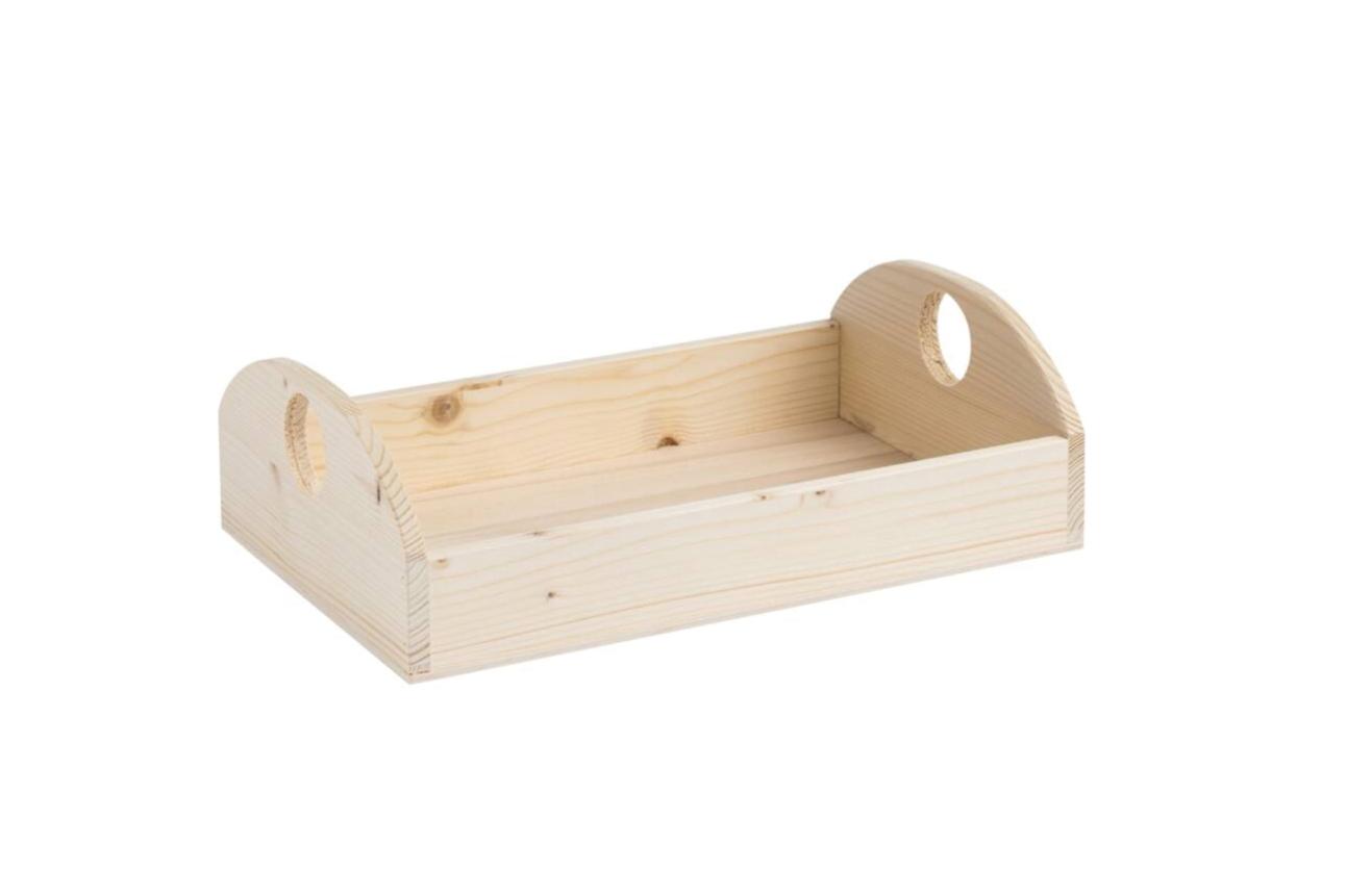 Cassetta in legno tipo vassoio. Lato corto sagomato max h10 – Foro Ø 4,5